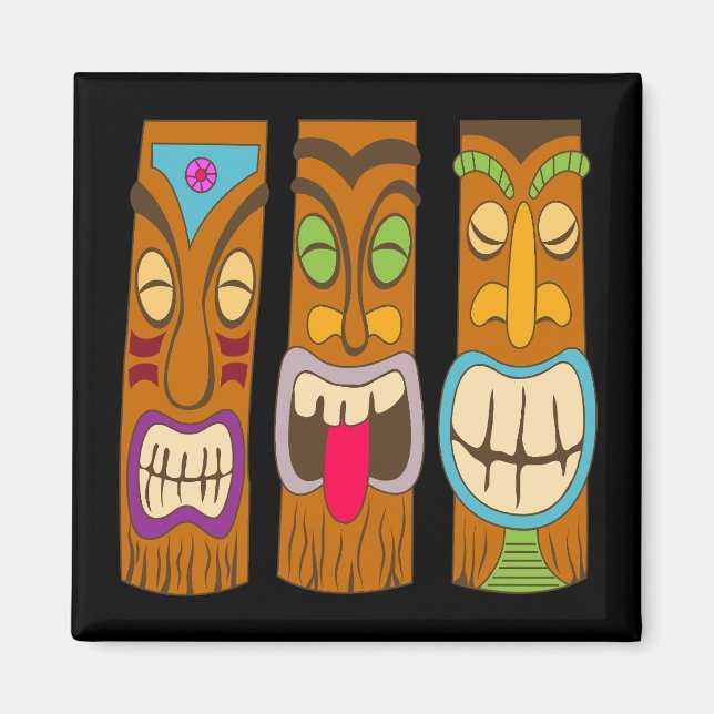 Íman Estatuetas Tiki Felizes, Preto Engraçado (Frente)