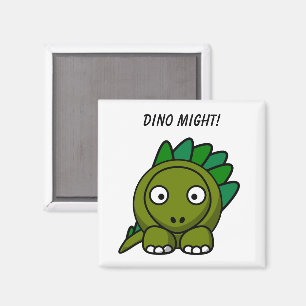 Íman Estegossauro Cartoon Verde Fofo com Pun Dino Diver