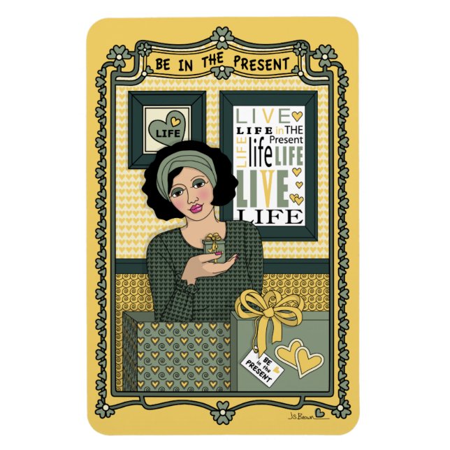 Íman Esteja no Presente_C_4x6 Ímã de Geladeira (Vertical)