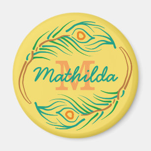 Íman Estêncil do monograma da pena do pavão do art de