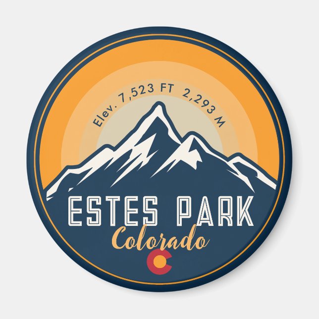 Íman Estes Park Colorado Mountain Retro Sunset Skiing (Frente)