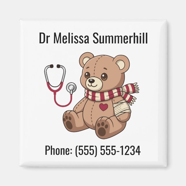 Íman Estetoscópio de Urso de Pelúcia Pediatra (Frente)