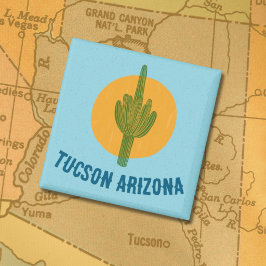 Íman Estilo Blockprint Tucson Arizona Cacto Saguaro