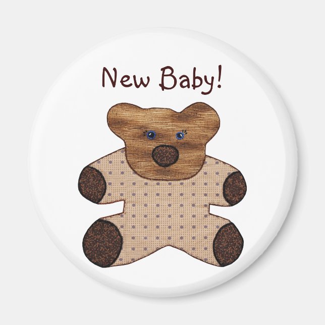 Íman Estilo de País Bonito Urso de Teddy Novo Bebê (Frente)