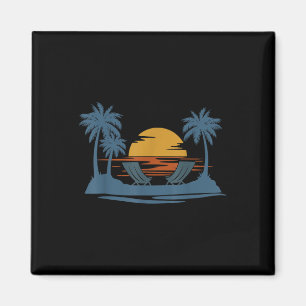Íman Estilo de Retro Tropical Vintage Sunset Beach Palm