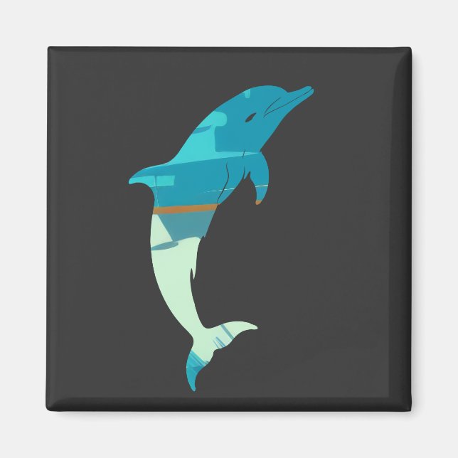 Íman Estilo de silhueta de ilustração de peixe golfinho (Frente)