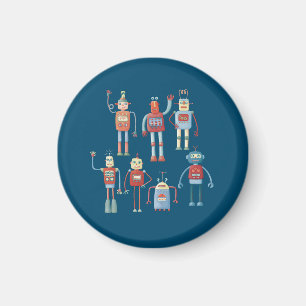 Íman Estilo divertido dos anos 50 - Padrão de robô re