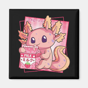 Íman Estilo Japonês Kawaii Axolotl Strawberry milk Anim