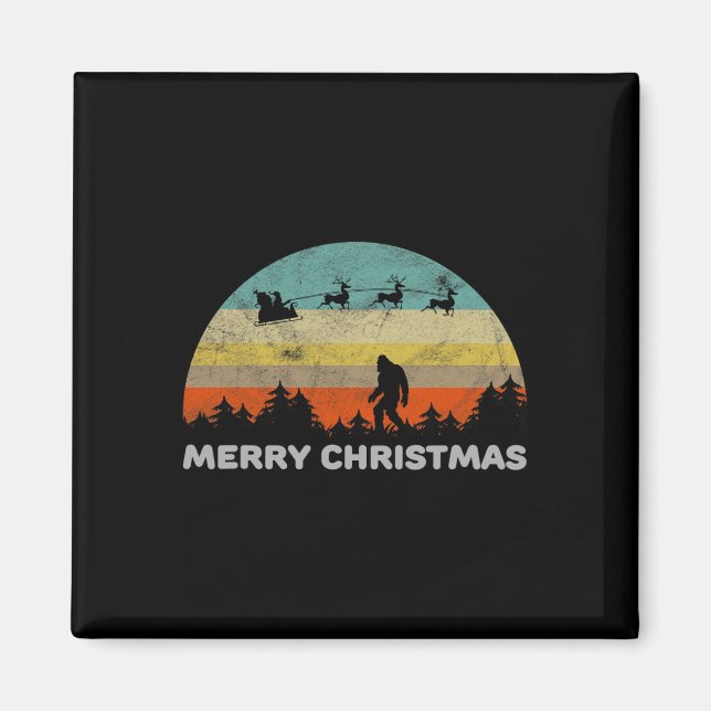 Íman Estilo Retro Divertido Pé Grande Feliz Natal Yeti (Frente)