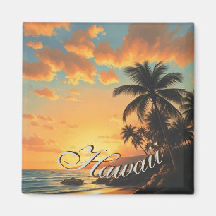 Íman Estilo Vintage Havaiano Viagem Costa Mar Pôr-do-So