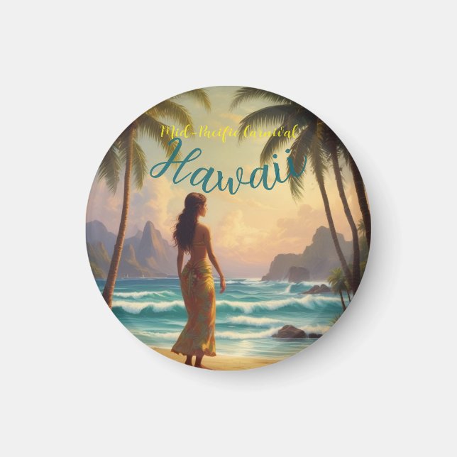 Íman Estilo Vintage Viagem Honolulu Hula Girl Havaiana (Frente)