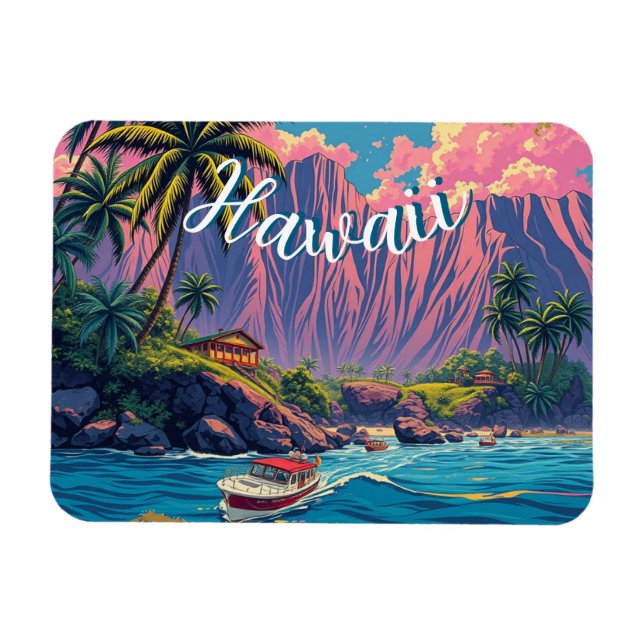 Íman Estilo Vintage Viagem Honolulu Médio Havaiano - Pa (Horizontal)