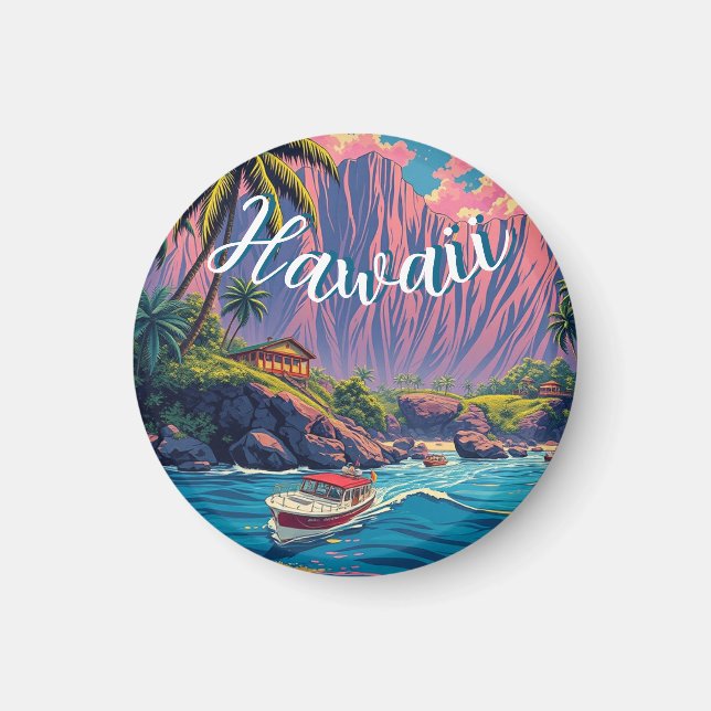Íman Estilo Vintage Viagem Honolulu Médio Havaiano - Pa (Frente)