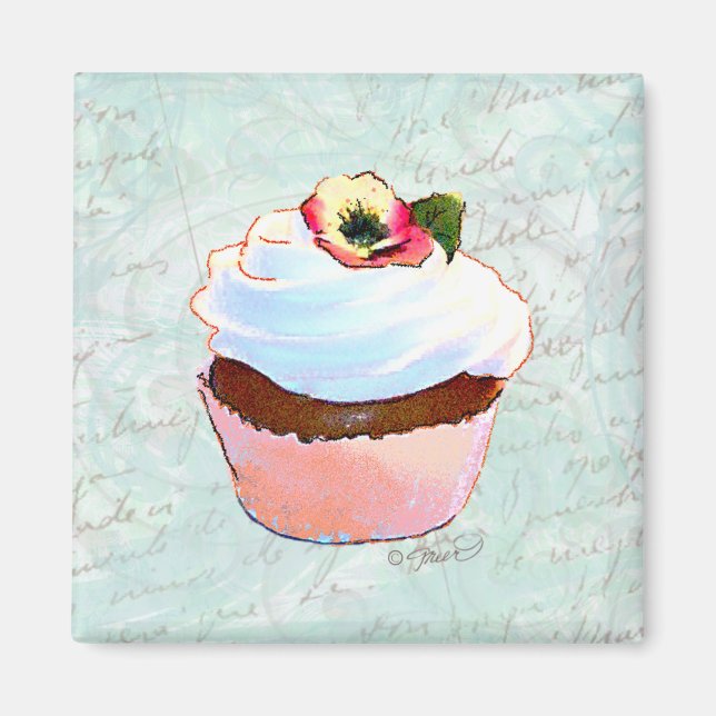 Íman Estilo Vitoriano do Cupcake de Chocolate Francês (Frente)