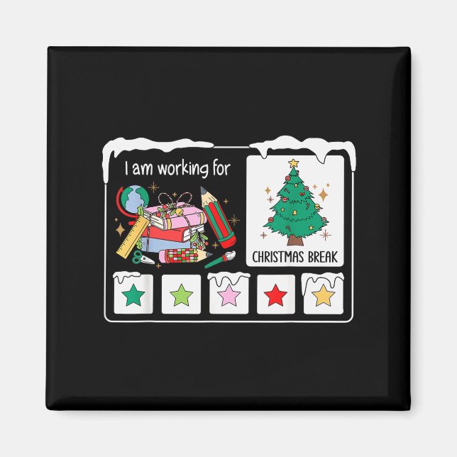 Íman Estou Trabalhando Pelo Natal 5 Estrelas Árvore de  (Frente)