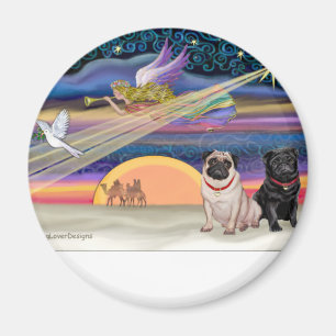 Íman Estrela de Natal - Pugs (dois, coroa + preto)