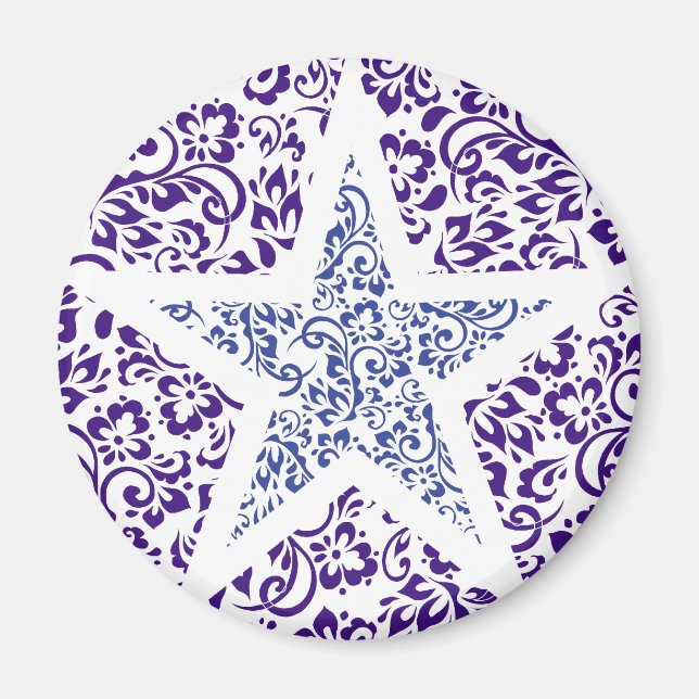 Íman estrela floral decorativa azul (Frente)
