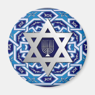 Íman Estrela Prateada de David e Menorah Hamukkah