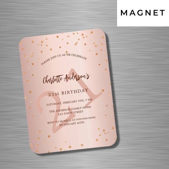 Íman Estrelas de ouro rosa de aniversário - convite de  (Criador carregado)