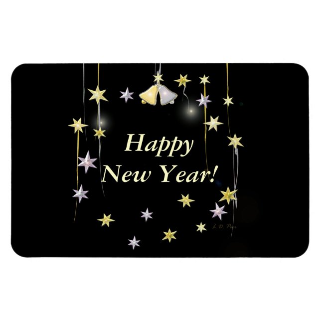 Íman Estrelas do feliz ano novo em preto (Horizontal)