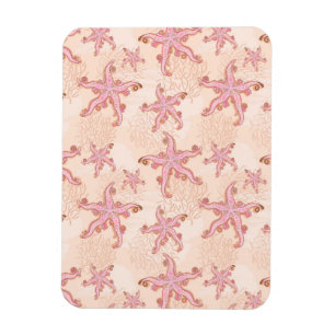 Íman Estrelas-do-mar e Coral Padrão Pastel Rosa