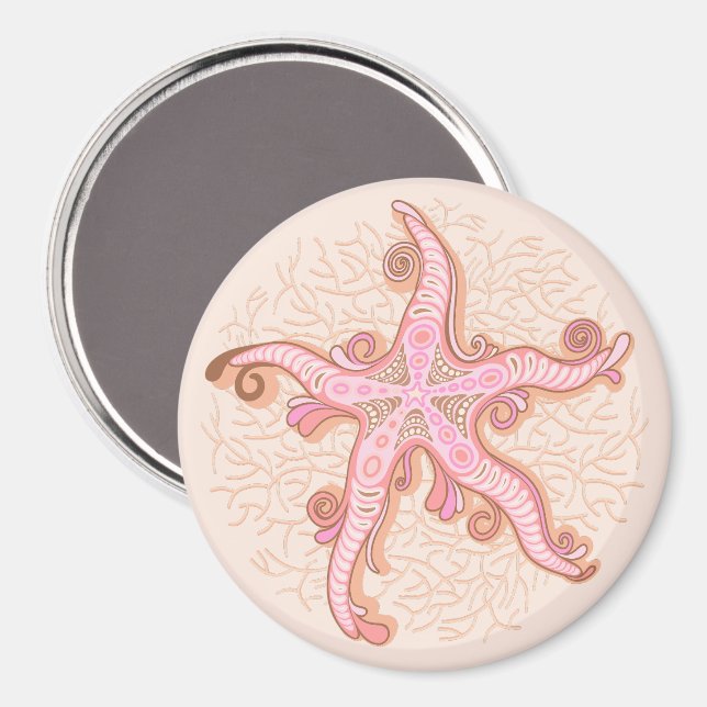Íman Estrelas-do-mar e Coral Padrão Pastel Rosa (Front/Back)