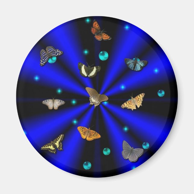 Íman Estrelas, Pérolas e Borboletas em preto e azul (Frente)