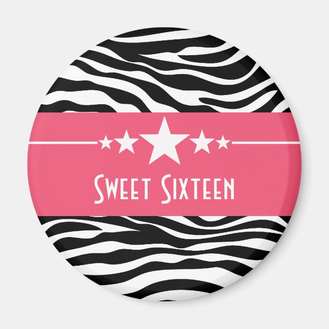 Íman Estrelas Rosa Zebra Impressão Docente 16 Magnet (Frente)