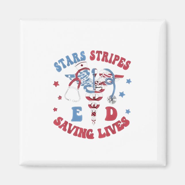 Íman Estrelas Stripes E D Salvando Vidas (Frente)