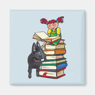 Íman Estudo Buddy Puppy com School Girl on Books, ZKOA