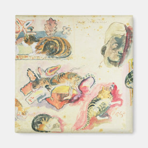 Íman Estudo de Paul Gauguin dos gatos e de uma cabeç