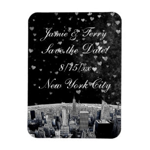 Íman Etched NYC Skyline #2 Preto Coração Branco Save th