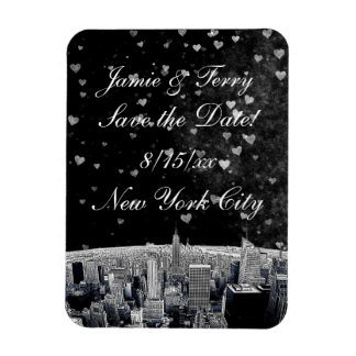Íman Etched NYC Skyline #2 Preto Coração Branco Save th