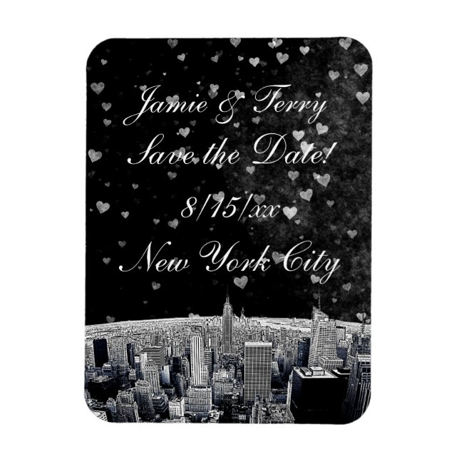 Íman Etched NYC Skyline #2 Preto Coração Branco Save th (Vertical)
