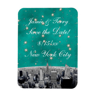 Íman Etched NYC Skyline 2 Verde Turquesa Estrela Salvar