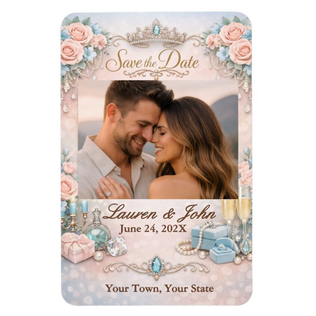 Íman Eternally Majestic Photo Save Date Wedding Magnet (Vertical)