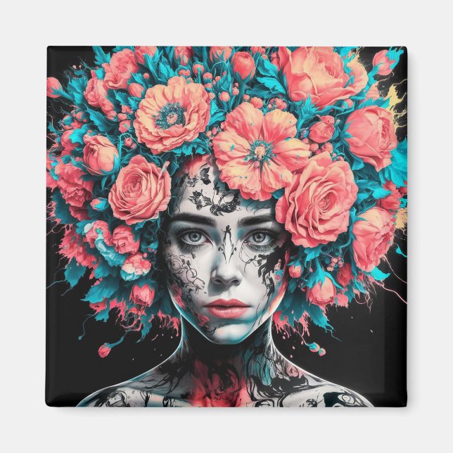 Íman Ethereal Blossoms: Surreal Portrait in Ink and Wat (Frente)