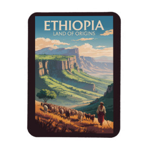 Íman Etiópia Shepard Herd Viagem Art Vintage