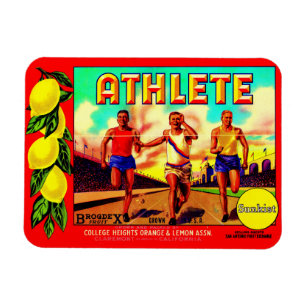 Íman etiqueta da caixa da fruta do atleta dos anos 30
