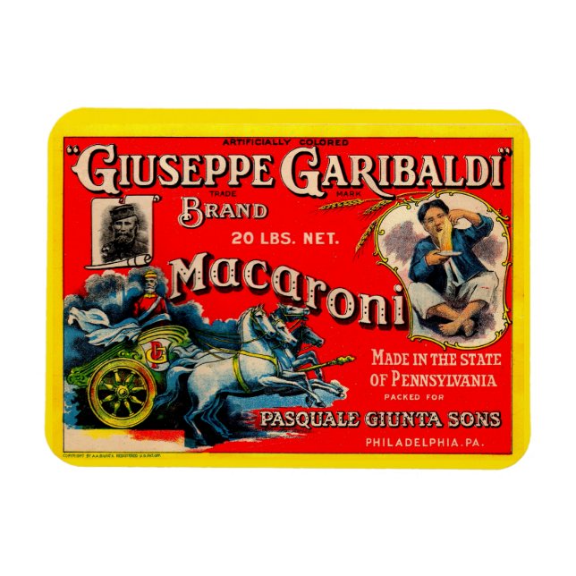 Íman Etiqueta de 1920 Giuseppe Garibaldi macaroni (Horizontal)