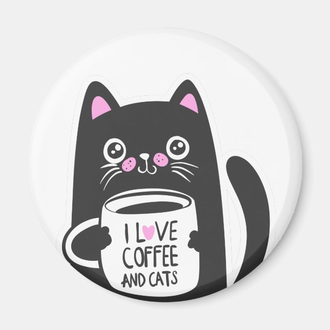 Íman Eu adoro café e gatos - Escolha a cor de fundo (Frente)