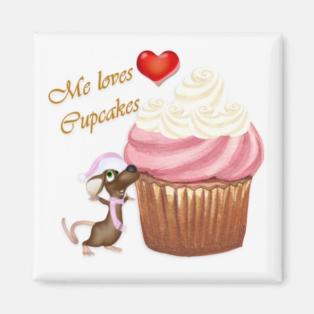 Íman Eu adoro Cupcakes Refrigerador Magnet (Frente)