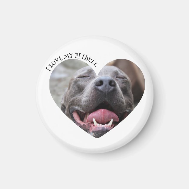 Íman Eu adoro minha foto personalizada de cachorro pitb (Frente)