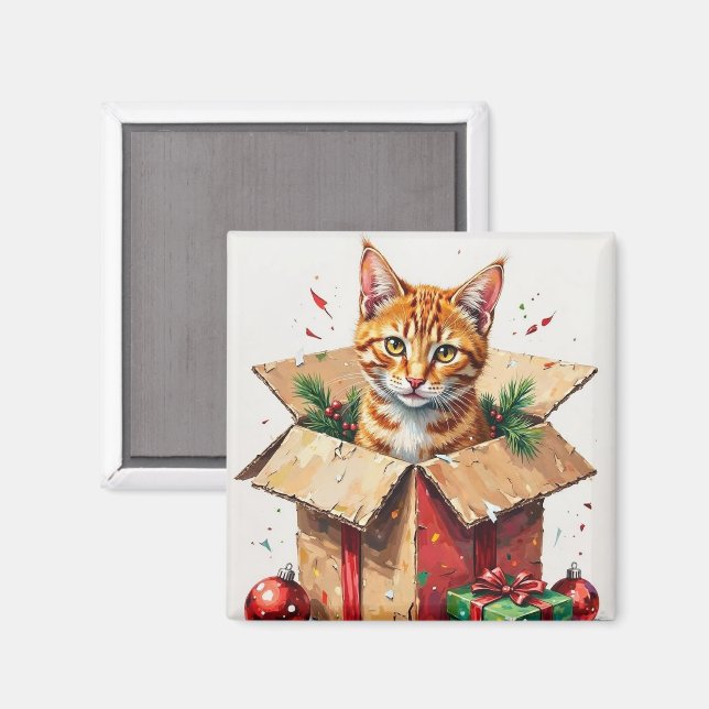 Íman Eu Ajudo a Desembalar! Gato Engraçado em Caixa de  (Front/Back)
