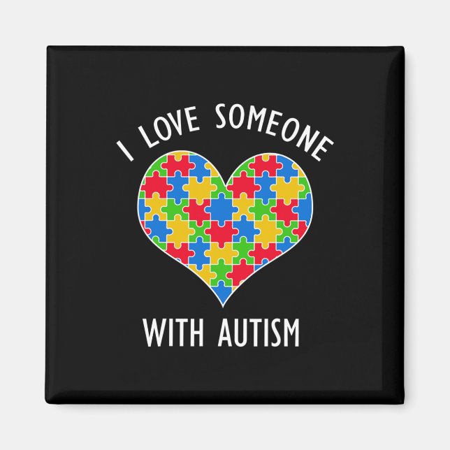 Íman Eu Amo Alguém Com Autismo Quebra-Cabeça Coração Co (Frente)
