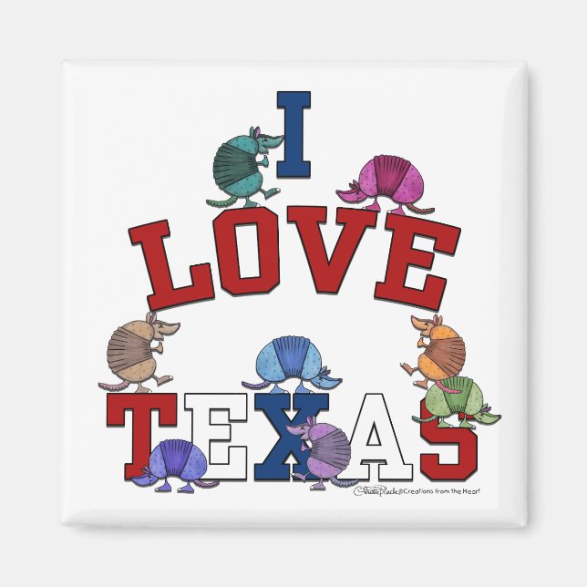 Íman Eu Amo Armadilos Coloridos do Texas (Frente)