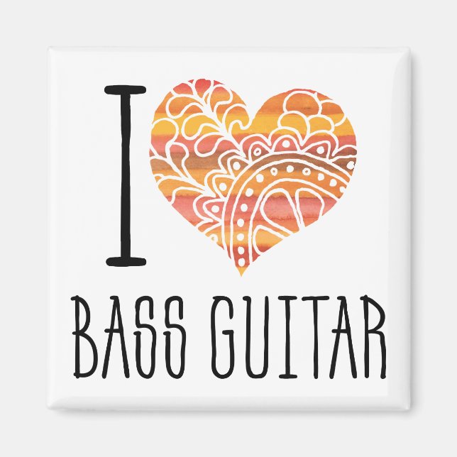 Íman Eu Amo Bass Guitar Orange Mandala Heart (Frente)