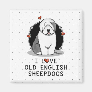 Íman Eu Amo Cães-De-Ovelha Inglês (Cinza 1) Fofo OES