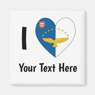 Íman Eu Amo (Coração da Bandeira Açoriana) Personalizad