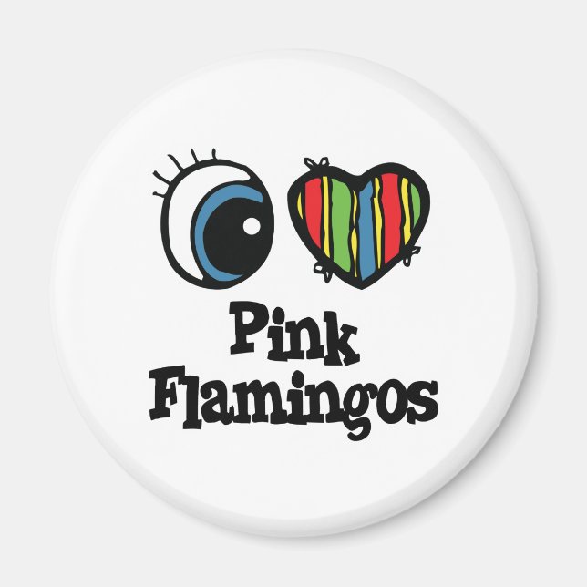Íman Eu Amo (Coração) Flamingos Rosa (Frente)